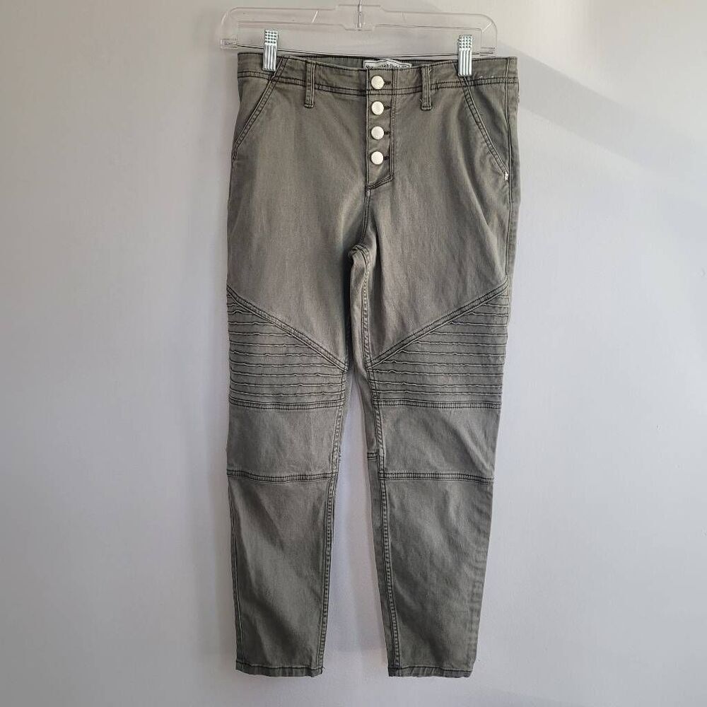 Abercrombie & Fitch button front grey pants slim fit textured moto rocker